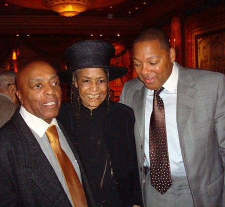 Abbey Lincoln with old friends (and fellow NEA Jazz Masters) Roy Haynes (left) and Wynton Marsalis (right) at the 2008 NEA Jazz Masters Reunion Lunch. Photo courtesy Katja von Schuttenbach.